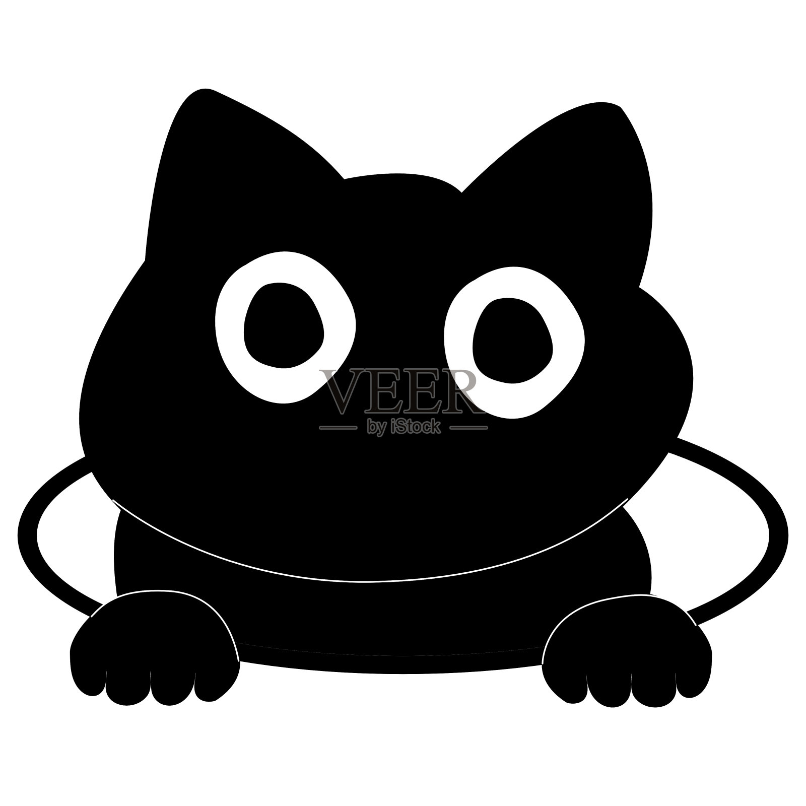 一只可爱的黑猫从洞里往外看插画图片素材