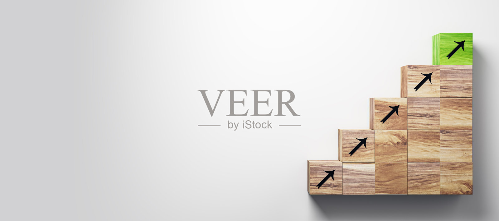 创意成长木梯与向上的箭头在白色宽背景。职业成长与成功理念。模拟，3D渲染。照片摄影图片