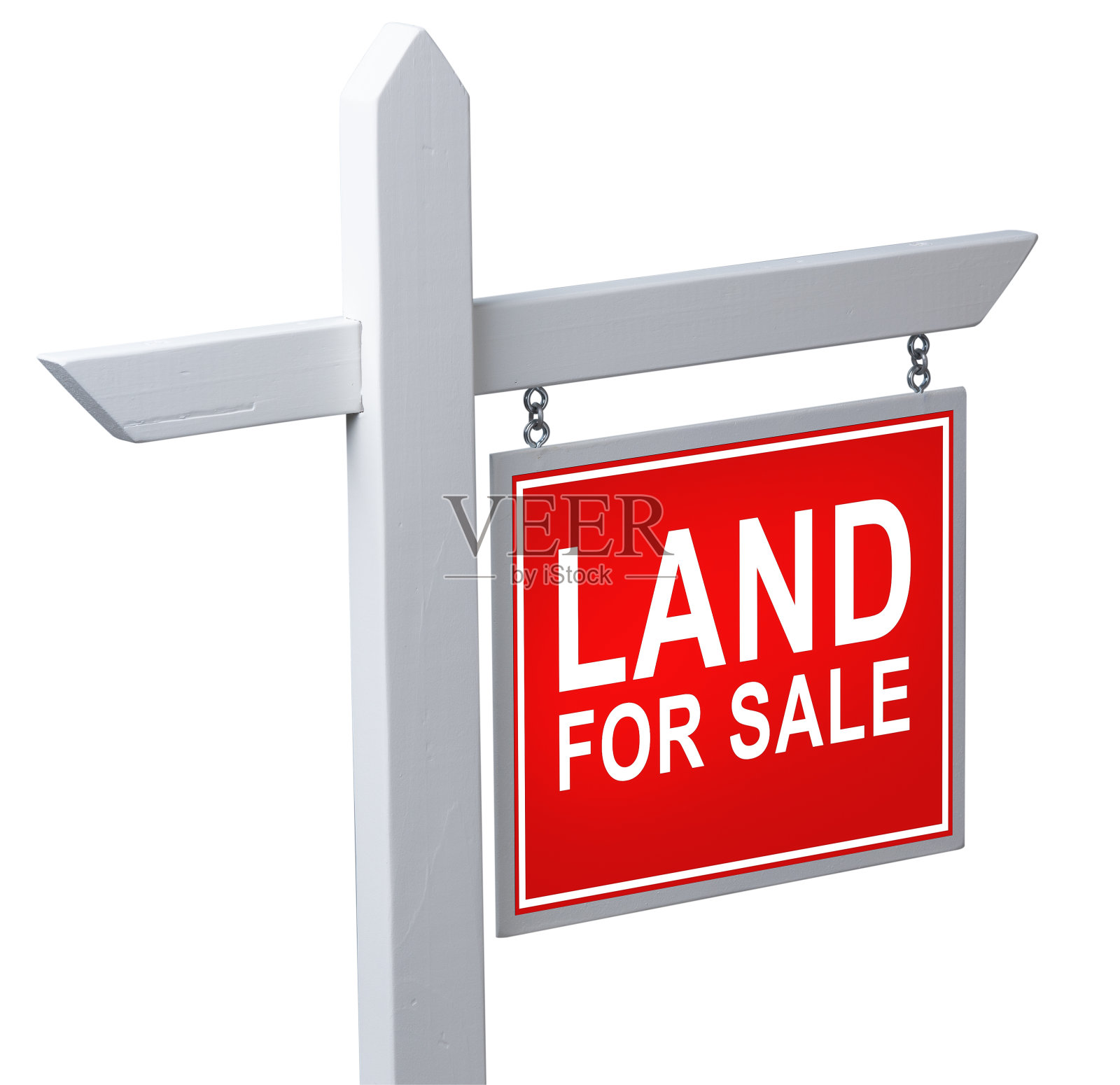 白色背景的孤立标志出售土地。照片摄影图片