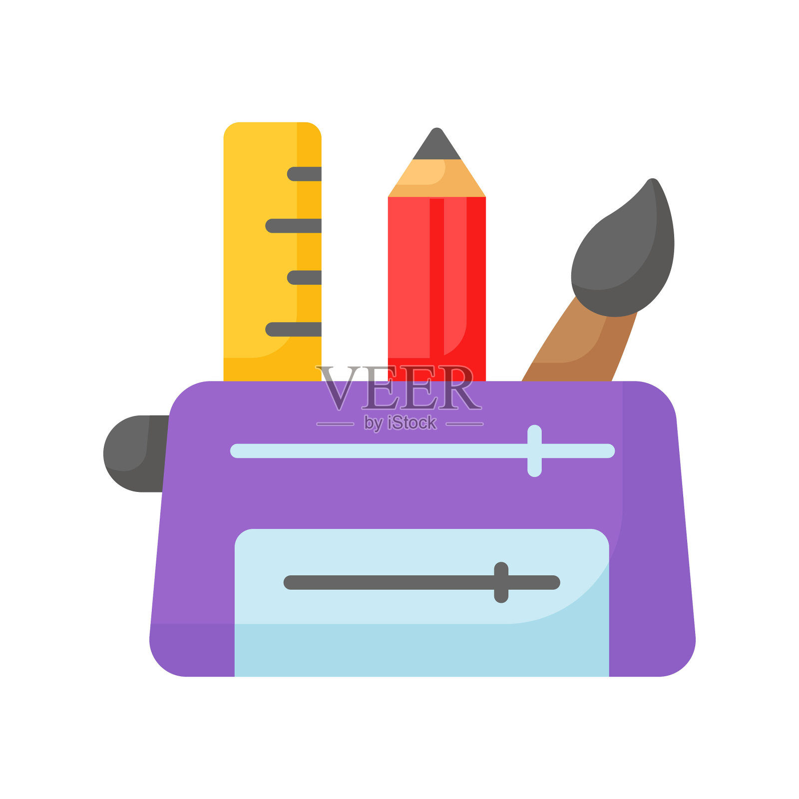 铅笔盒矢量设计，准备使用图标，隔离在白色背景上。插画图片素材