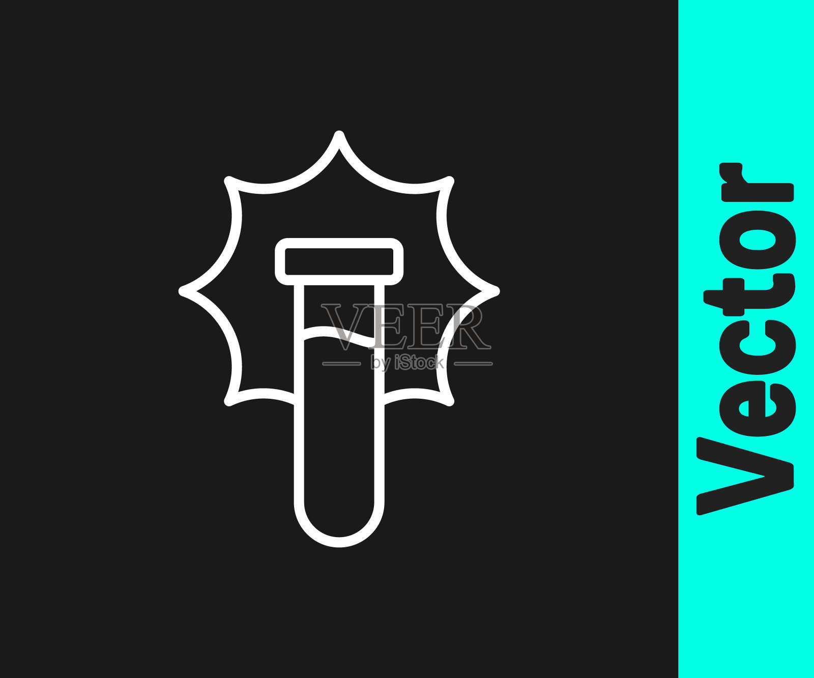 化学实验，爆炸在烧瓶图标孤立的黑色背景。试管中的化学爆炸。向量插画图片素材