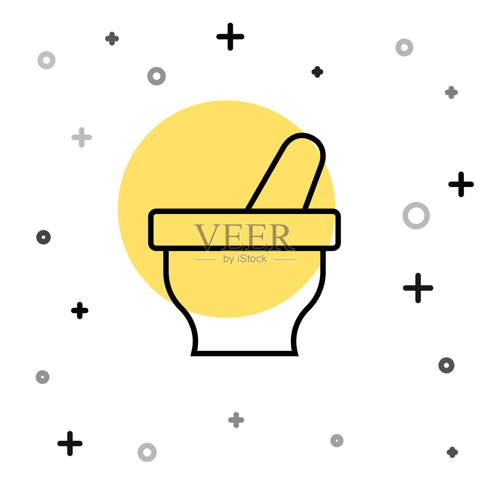 黑线臼和杵图标隔离在白色背景。随机动态形状。向量插画图片素材