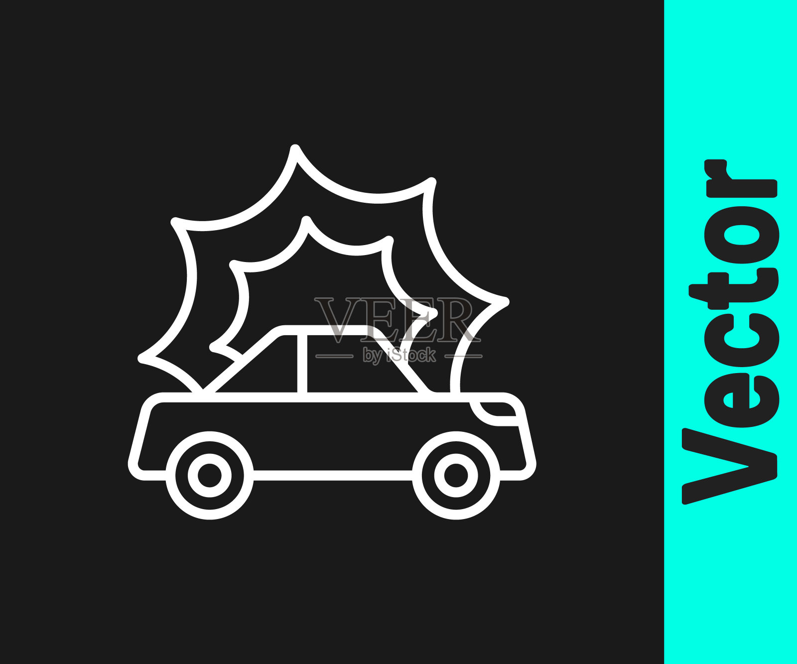 白线车祸图标孤立的黑色背景。保险的概念。安全、安全、保护、保护的理念。向量插画图片素材