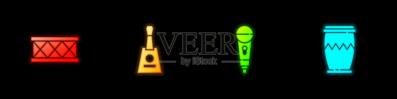 设置鼓，巴拉莱卡，麦克风和图标。向量插画图片素材