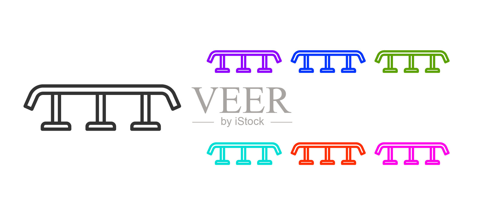 黑色线滑板楼梯与轨道图标隔离在白色背景。设置图标彩色。向量插画图片素材