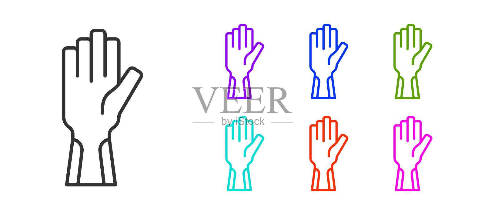 防护手套图标隔离在白色背景上。设置图标彩色。向量插画图片素材