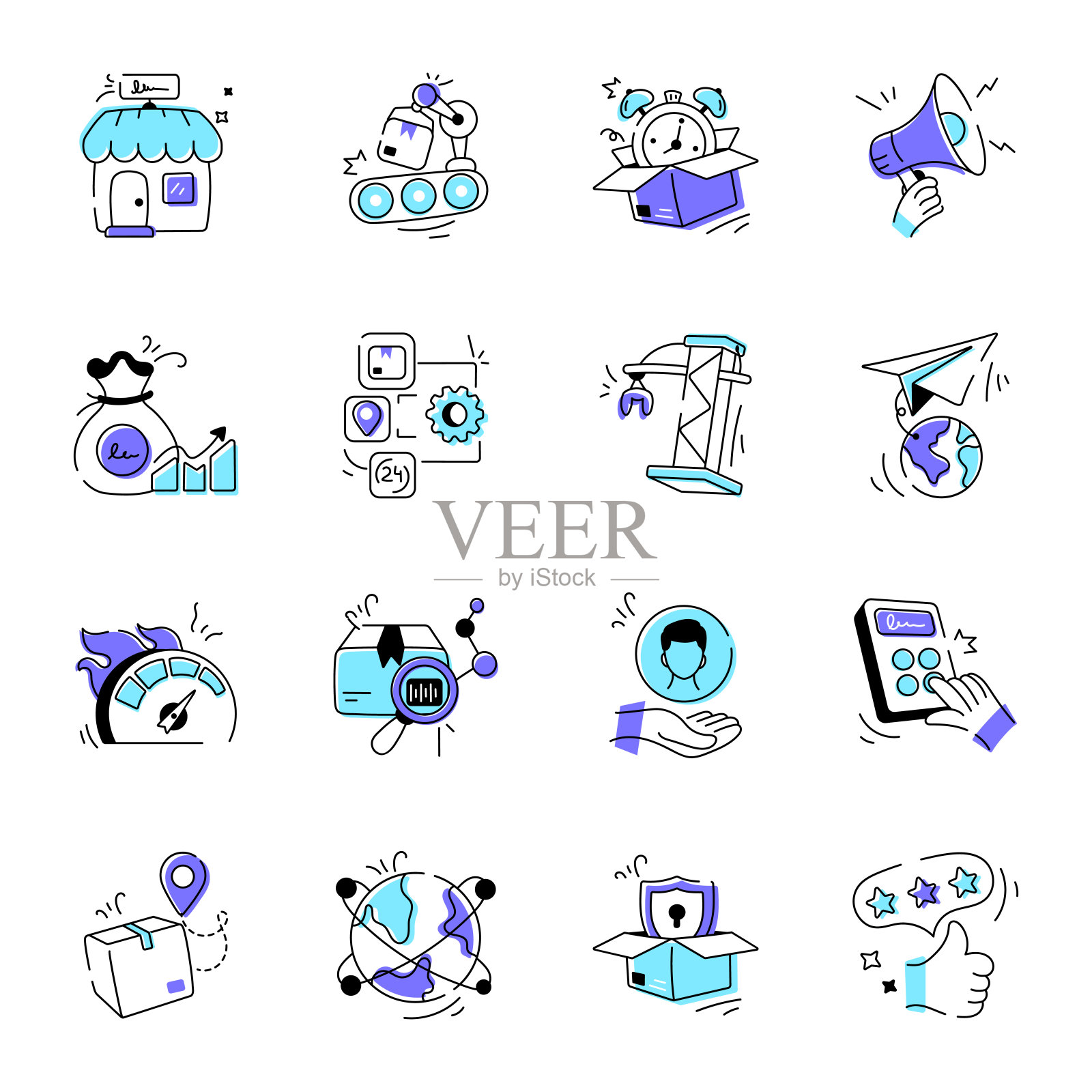 收集SCM和物流涂鸦图标插画图片素材