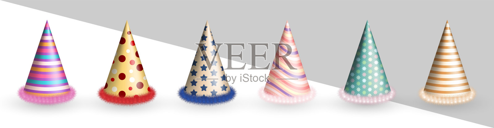 收集彩色生日帽或聚会纸帽锥形插画图片素材