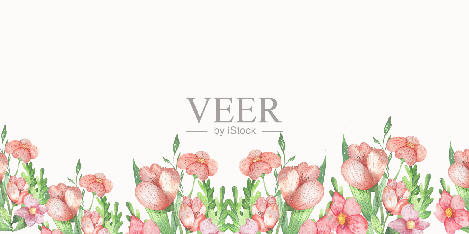 花环。水平水彩组成的轻夏季野花。孤立在白色背景上。用于设计横幅，明信片，请柬插画图片素材