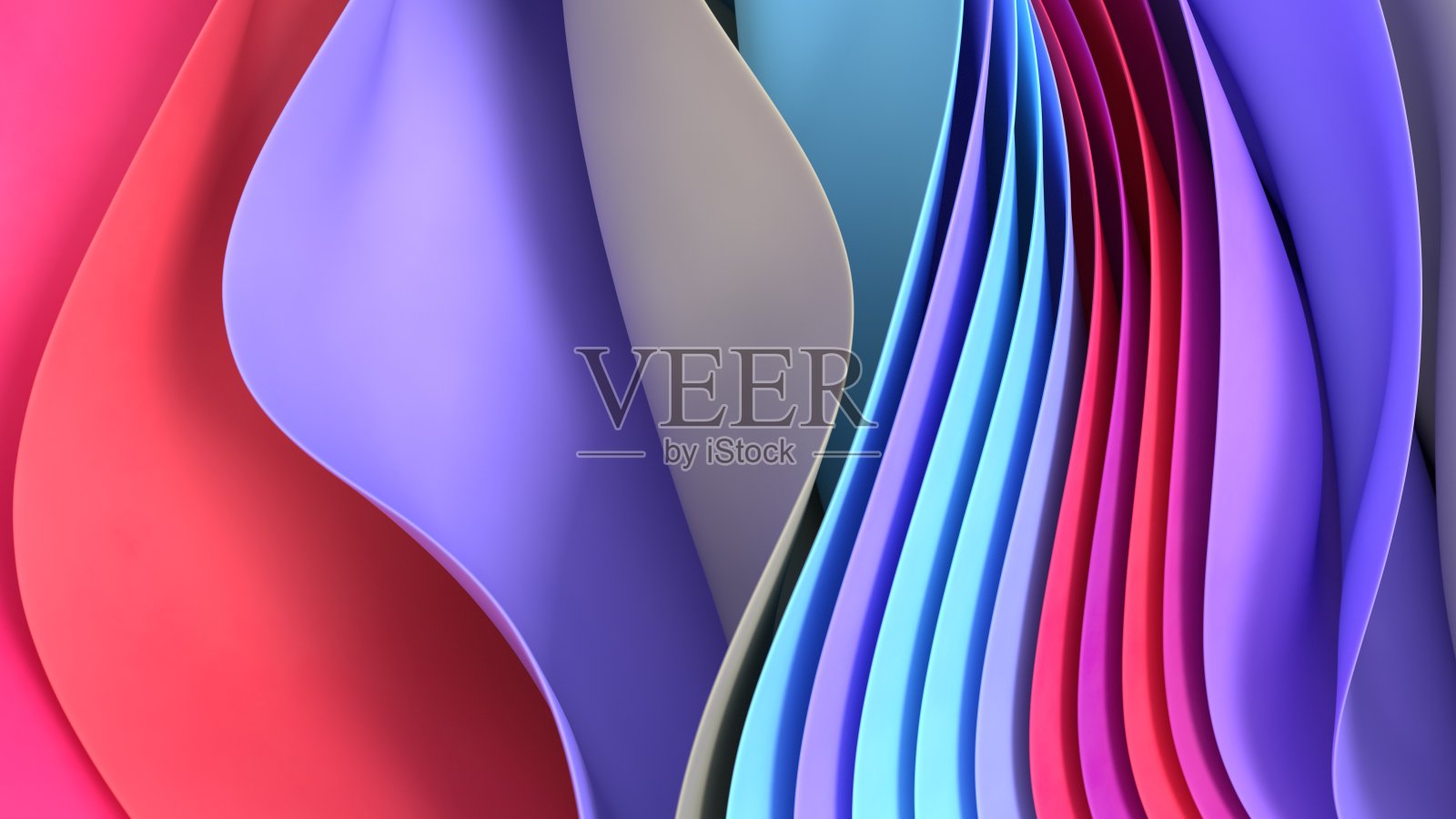 抽象红紫蓝彩虹纹理垂直弯曲波层折叠布壁纸3D渲染照片摄影图片