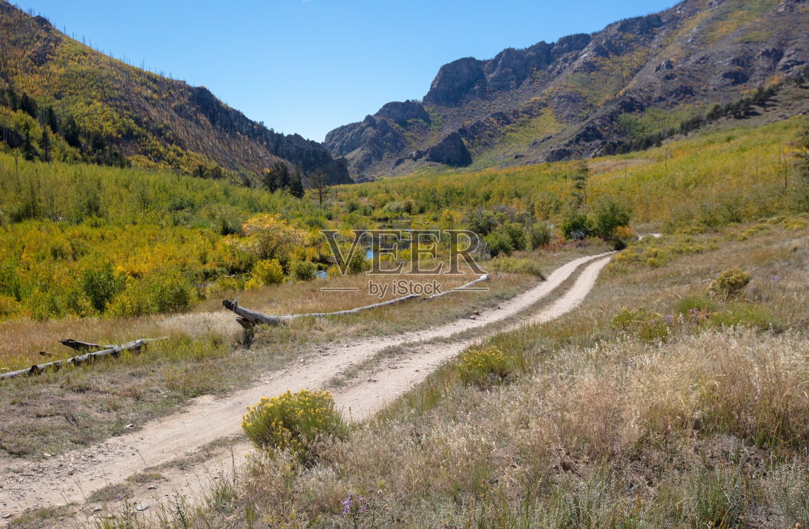 四轮驱动公路[梅达诺山口原始公路]穿过美国科罗拉多州落基山脉的桑格雷德克里斯托山脉照片摄影图片