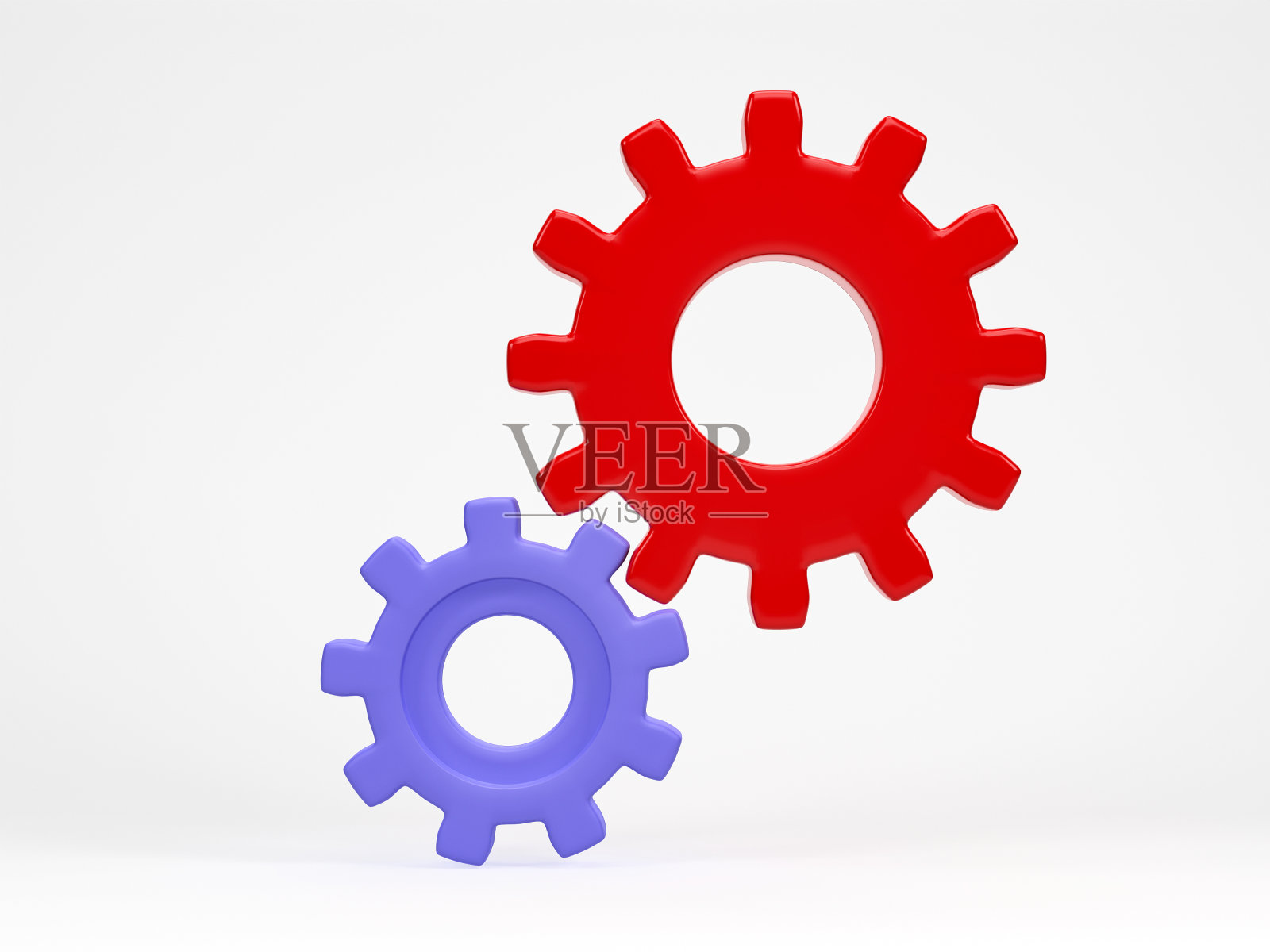 3D渲染，3D插图。齿轮。齿轮和齿轮机构在白色背景。照片摄影图片