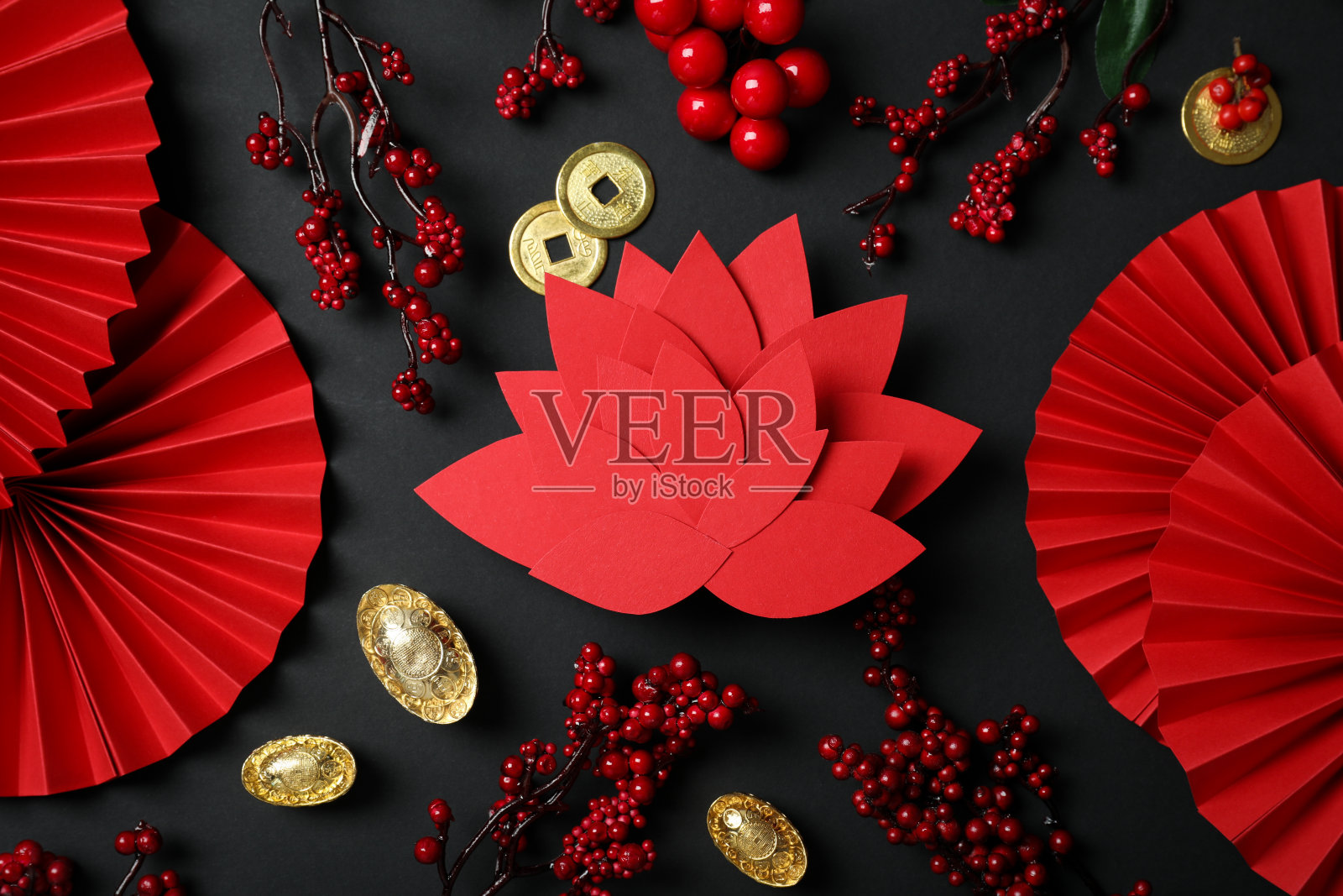 春节快乐的概念，俯视图照片摄影图片