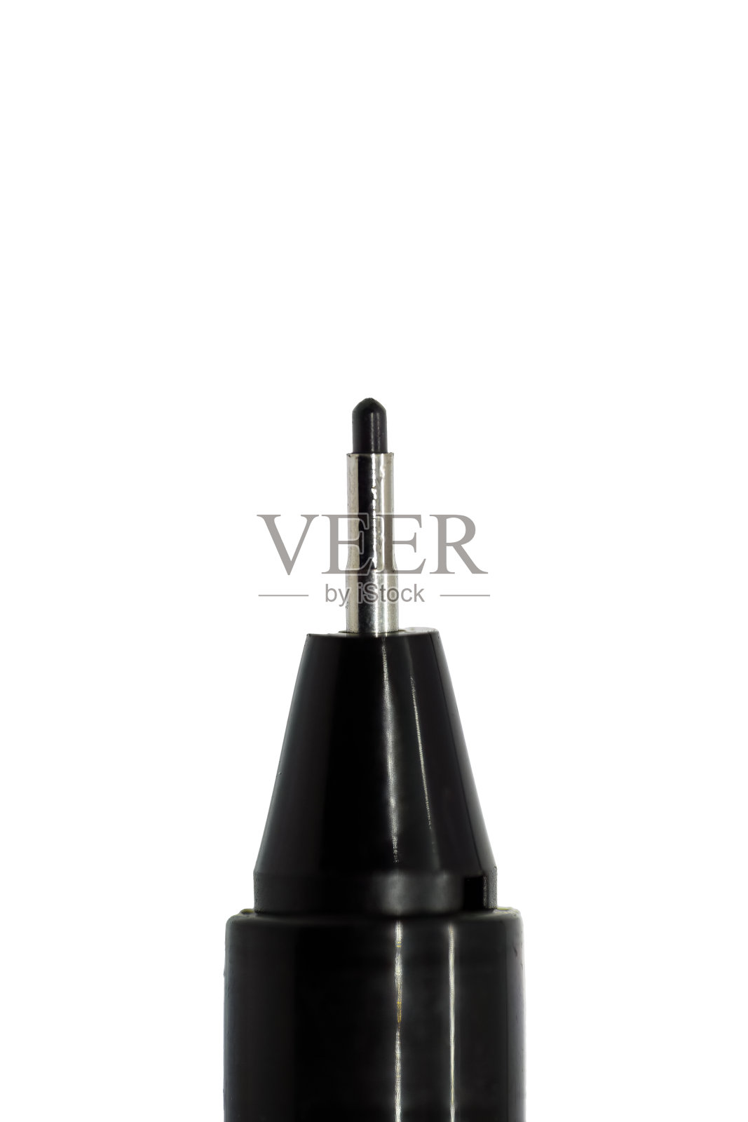 黑色毛毡尖，细线尖，宏观近距离。孤立在白色与剪辑路径。照片摄影图片