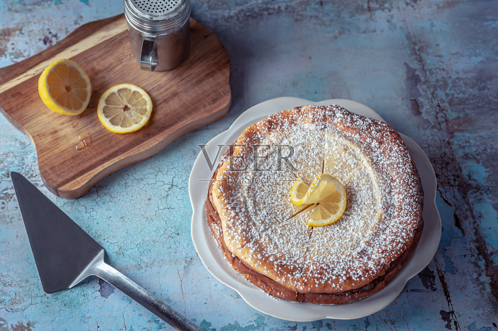 烤柠檬芝士蛋糕照片摄影图片