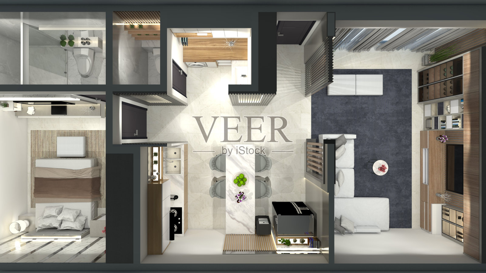 豪华公寓平面图设计与一间卧室照片摄影图片