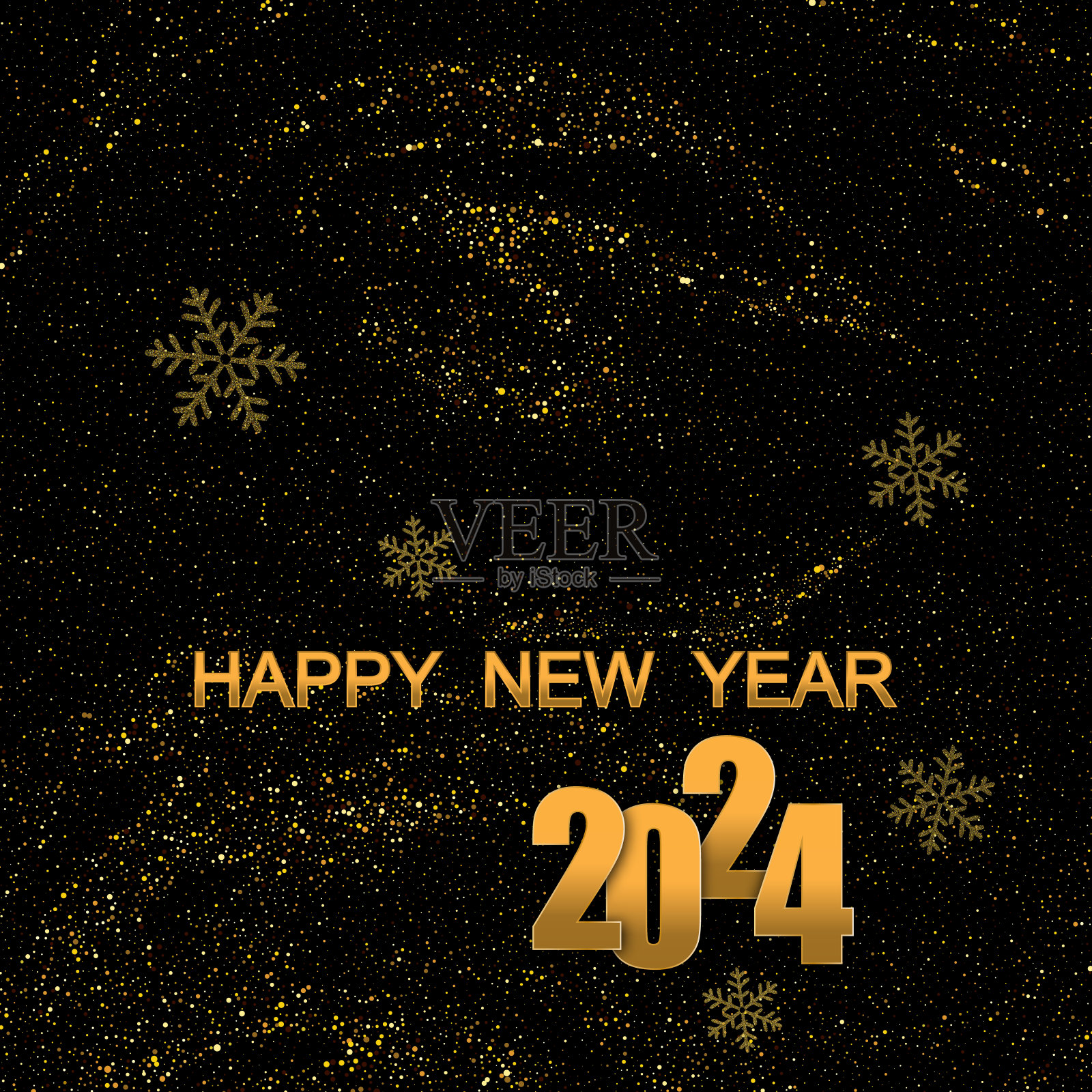2024年新年的节日海报，黑色背景的金粉插画图片素材