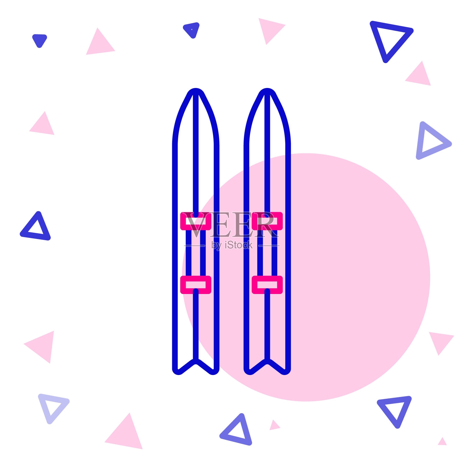 线滑雪和棍棒图标孤立的白色背景。极限运动。滑雪设备。冬季运动的标志。色彩缤纷的轮廓概念。向量插画图片素材