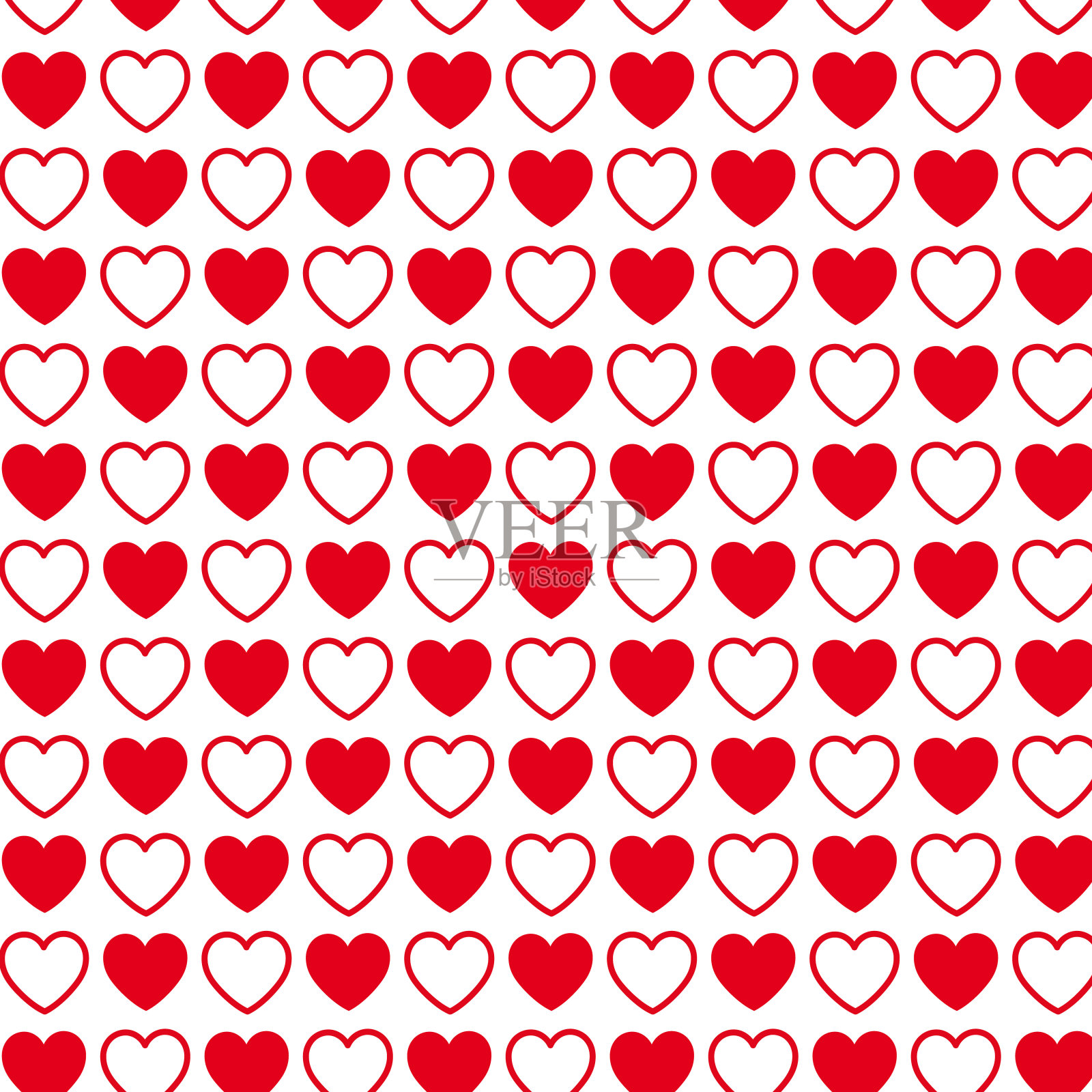 红心无缝图案背景。平面设计风格。矢量图插画图片素材