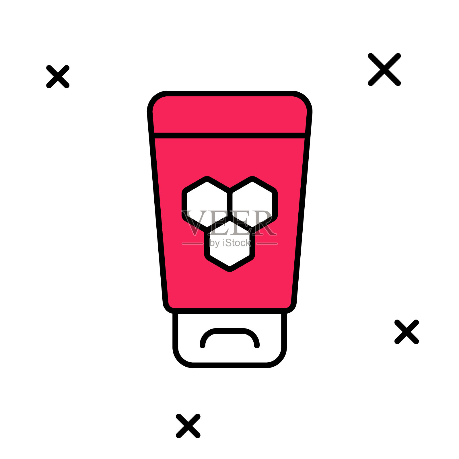 填充轮廓化妆品管与蜂蜜图标隔离在白色背景。天然护肤。向量插画图片素材