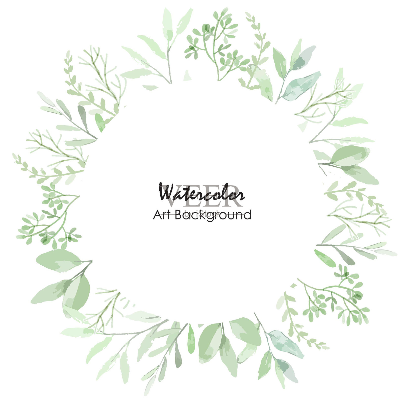 水彩叶子绿色框架插画图片素材