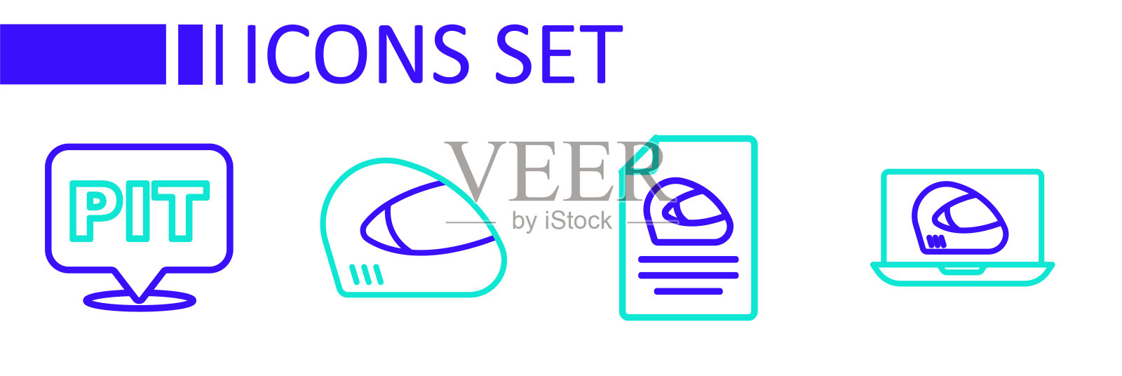 设置线赛车头盔，和进站图标。向量插画图片素材