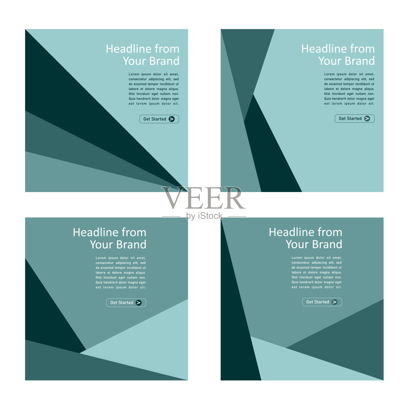 社交媒体模板在方形与绿色冷色变化插画图片素材