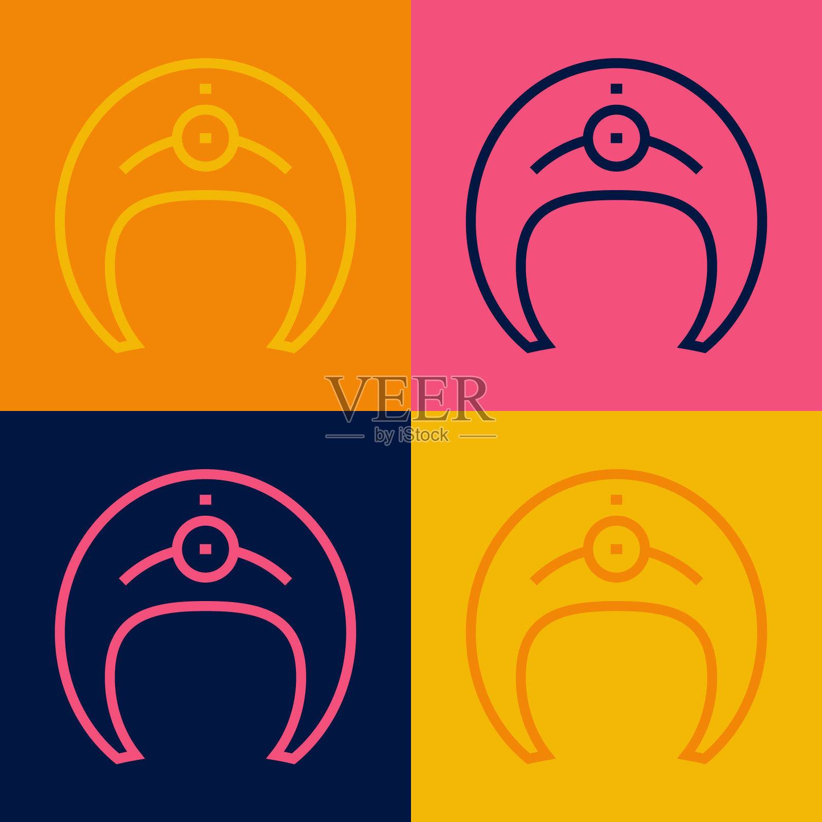 波普艺术线鱼牛排图标孤立的彩色背景。向量插画图片素材