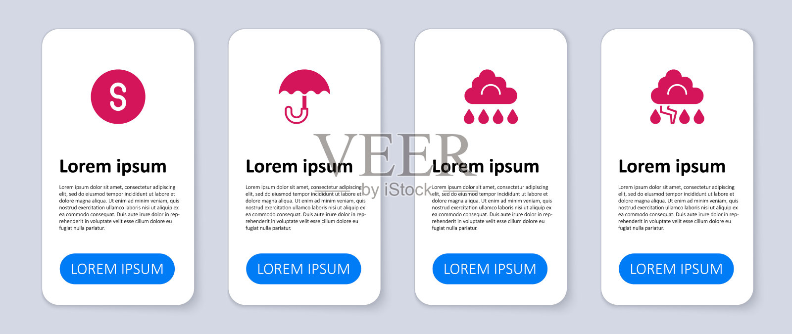 集云和闪电，有雨，伞和指南针南。业务信息图表模板。向量插画图片素材