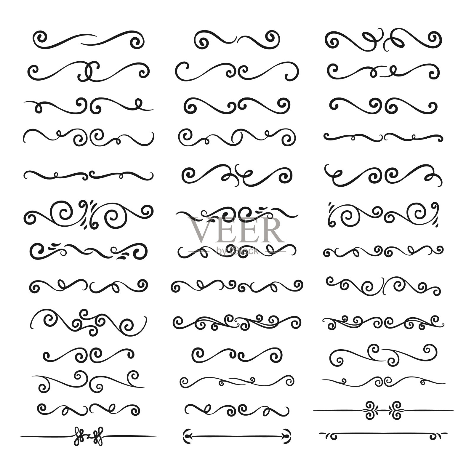 手绘优雅复古花纹元素书法合集插画图片素材