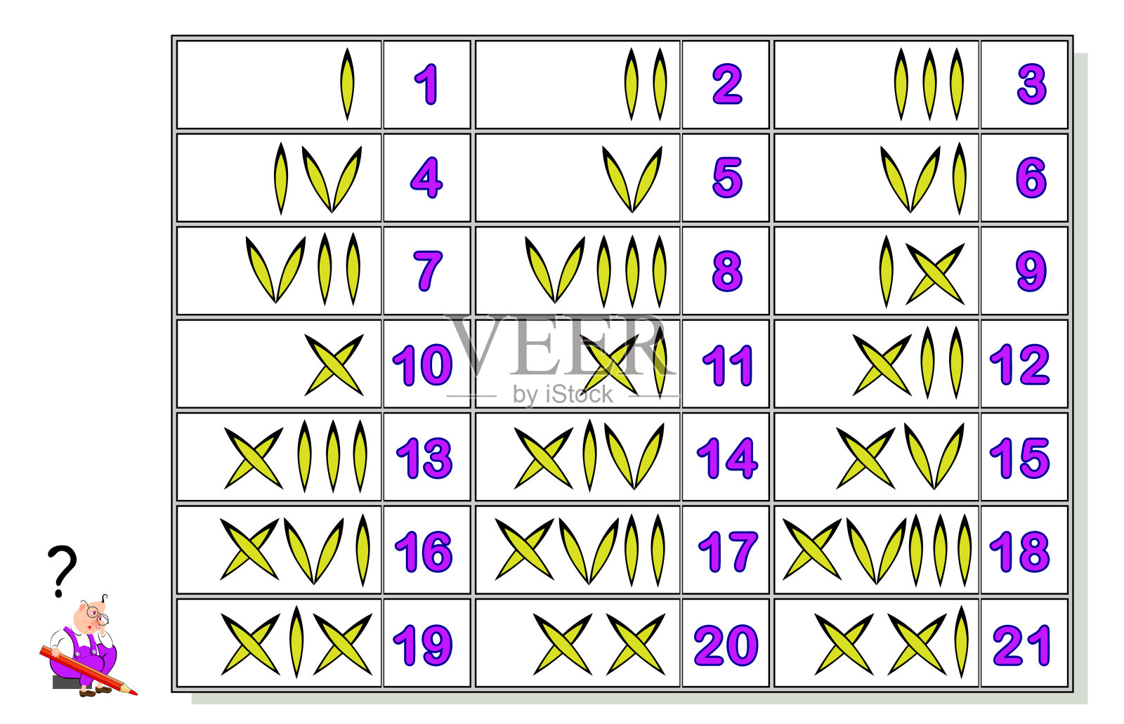 儿童学习罗马数字的教育页面。培养计数技能。回到学校。儿童数学教育。矢量卡通图像。插画图片素材