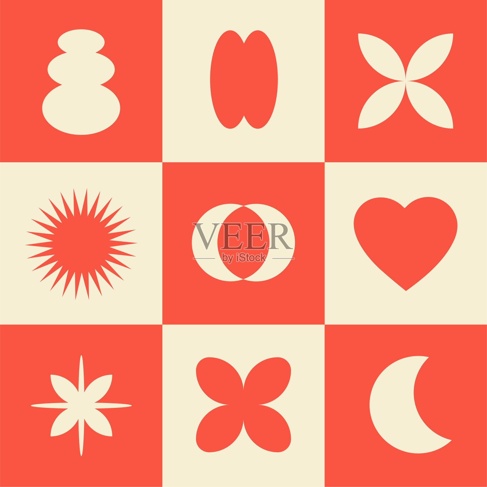 包豪斯风格的抽象无缝图案与简单的几何形状插画图片素材