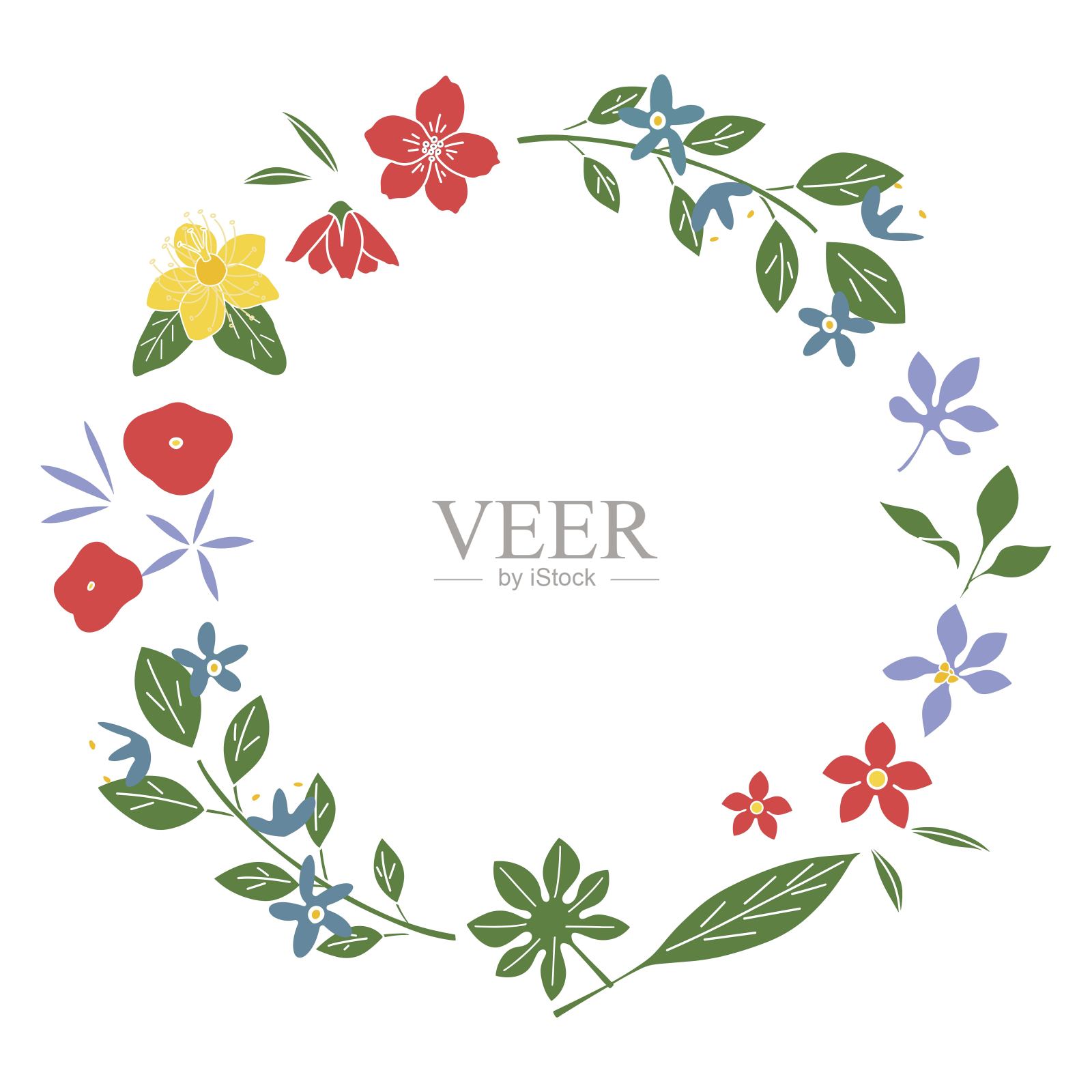 圆形花叶框架，植物花圈框架插画图片素材