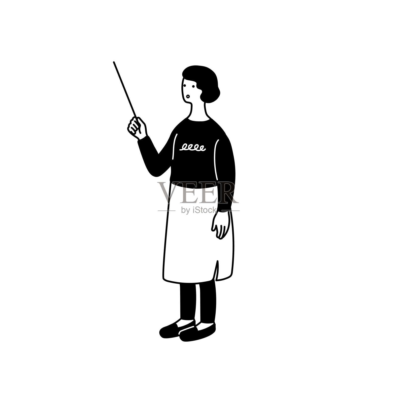 单色插图，一个年轻女子拿着一根手指棒插画图片素材