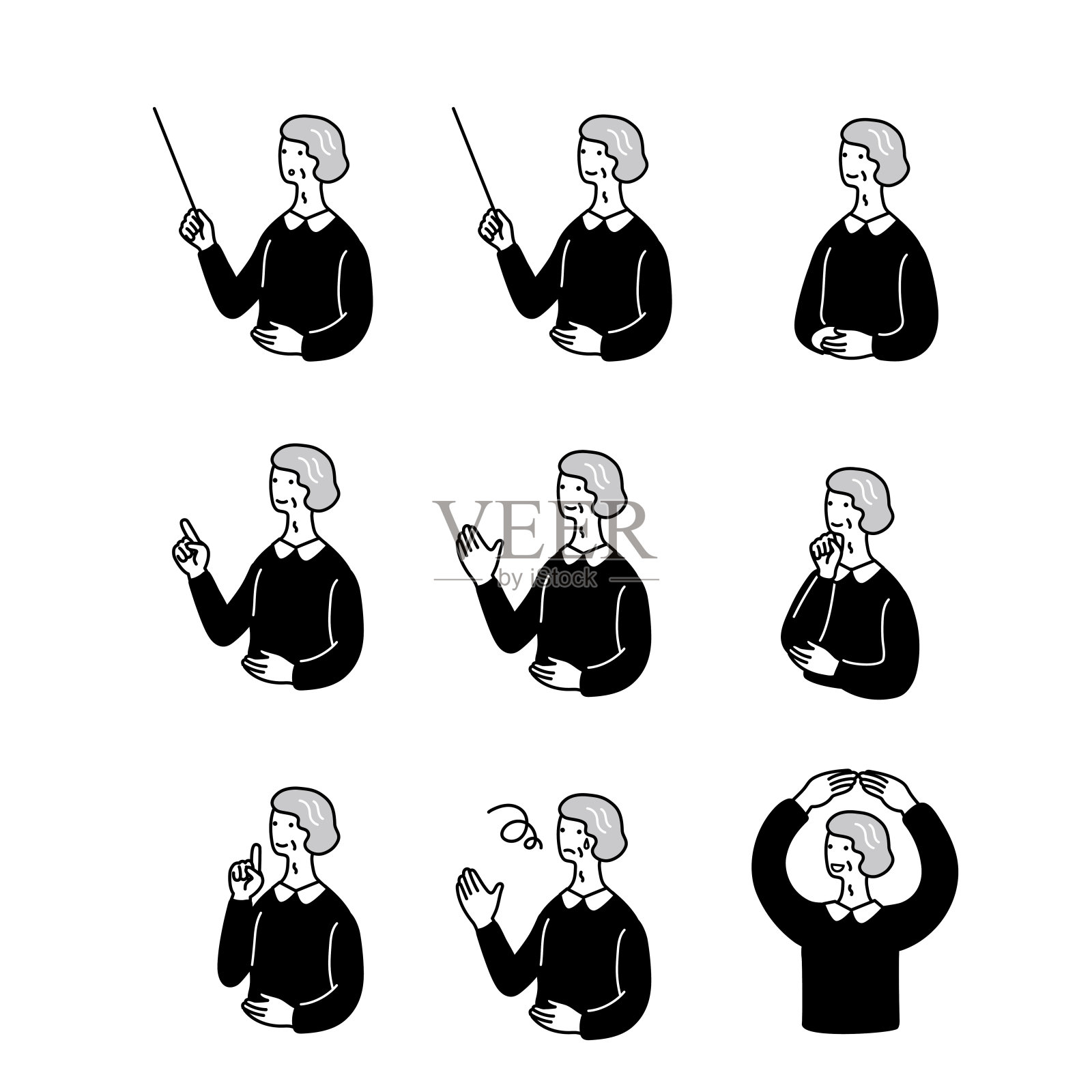 插图中简单的高级女性面部表情集插画图片素材