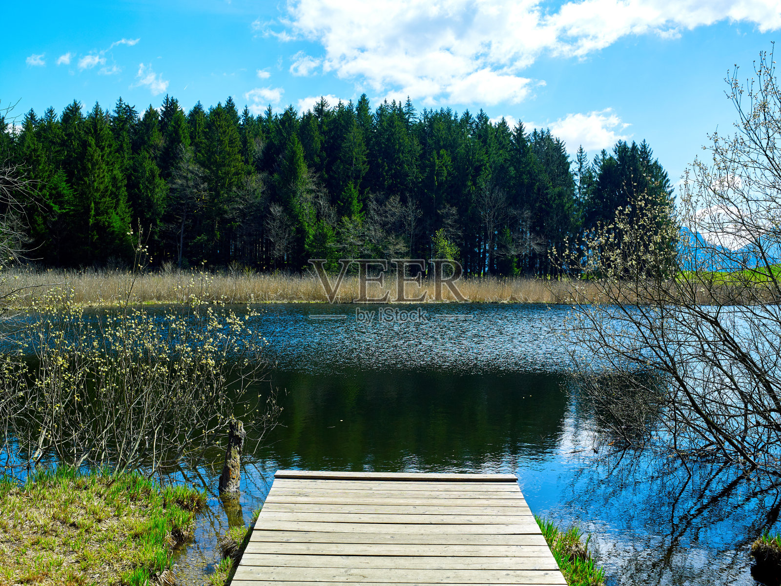 美丽的埃格尔西湖和码头，靠近上奥地利的昂特拉赫和阿特尔西照片摄影图片
