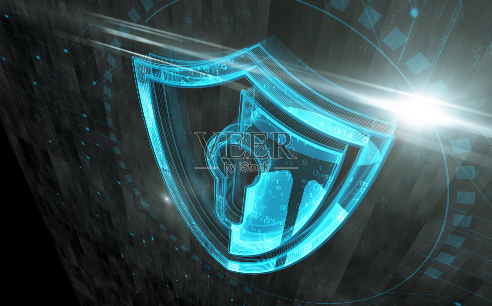 网络安全与盾牌符号数字概念三维插图照片摄影图片