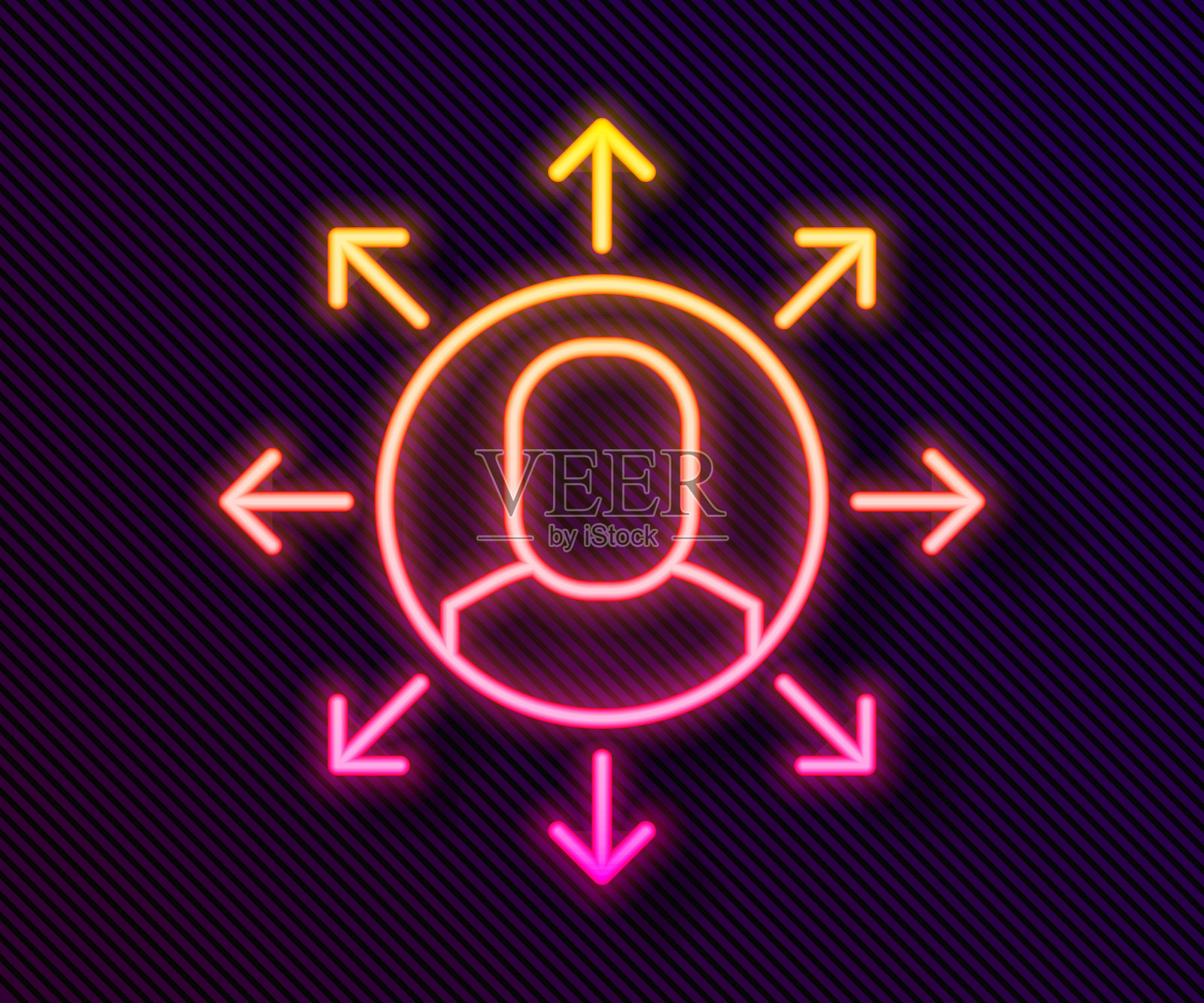 发光的霓虹线多任务管理器工作图标孤立的黑色背景。向量插画图片素材