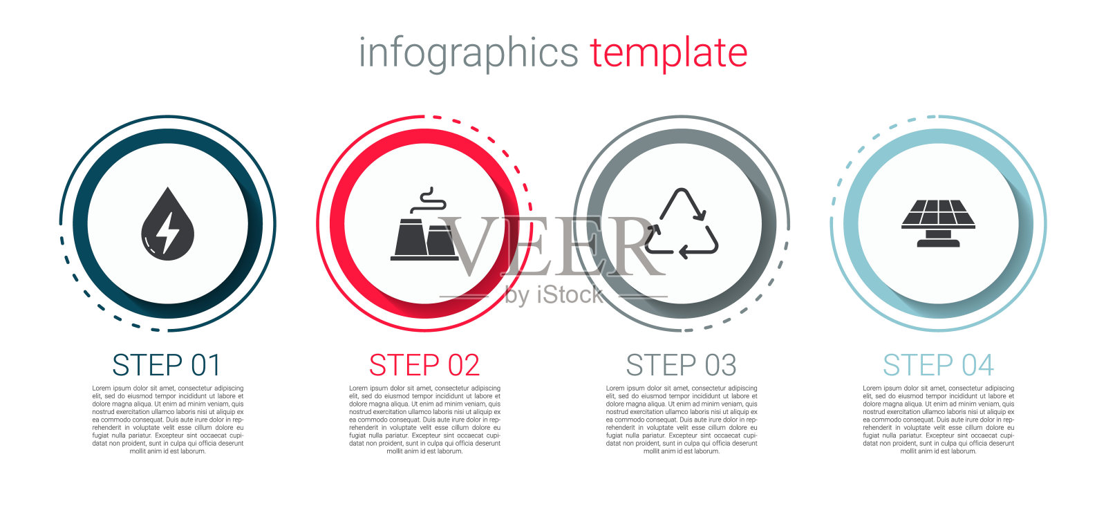 集水能源，工厂，回收符号和太阳能电池板。业务信息图表模板。向量插画图片素材