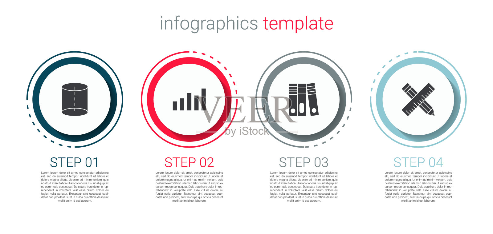 设置几何图形，图形，时间表，图表，图表，办公室文件夹和十字尺子和铅笔。业务信息图表模板。向量插画图片素材