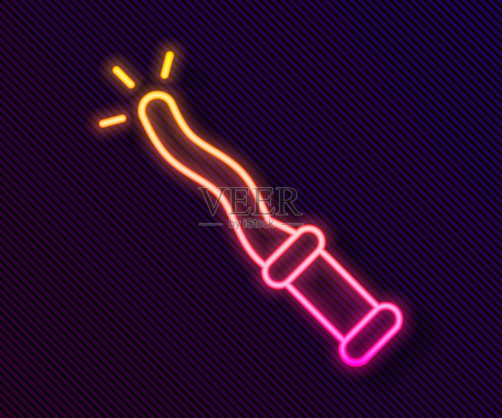 发光的霓虹线魔术棒图标孤立的黑色背景。星形魔法配件。神奇的力量。万圣节派对快乐。向量插画图片素材