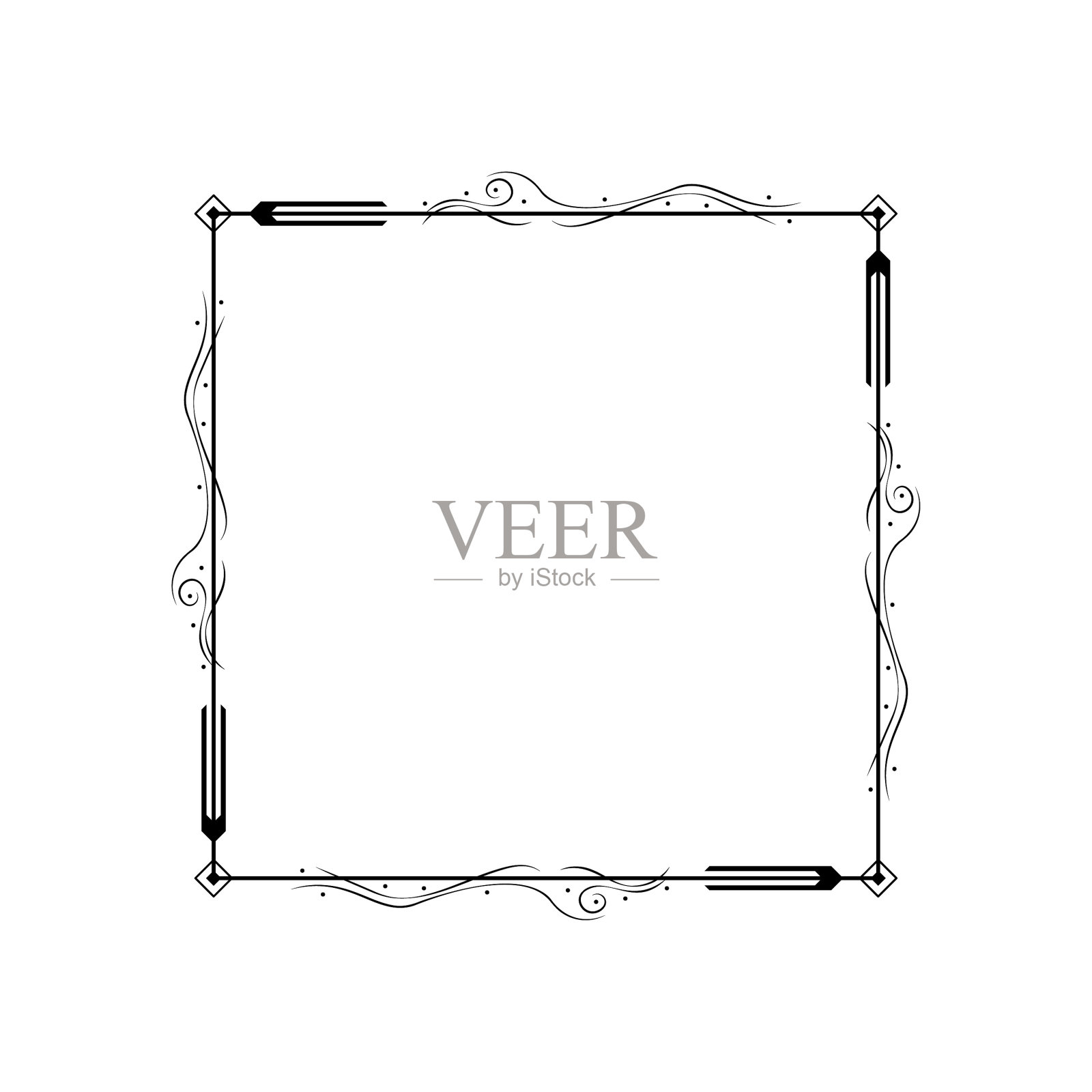 抽象黑色简单的线条与叶子叶子框架花朵涂鸦轮廓元素矢量设计风格素描孤立的插图婚礼和横幅插画图片素材