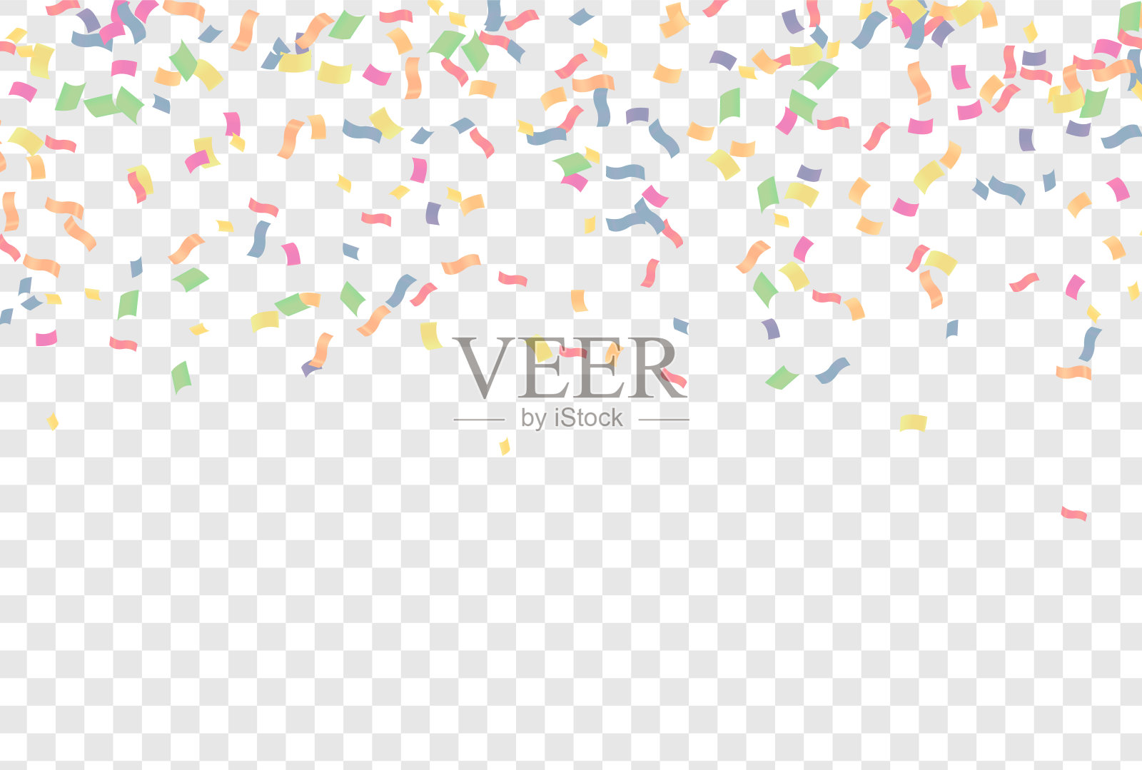 透明背景上的彩色纸屑。节日的背景。矢量插图。插画图片素材