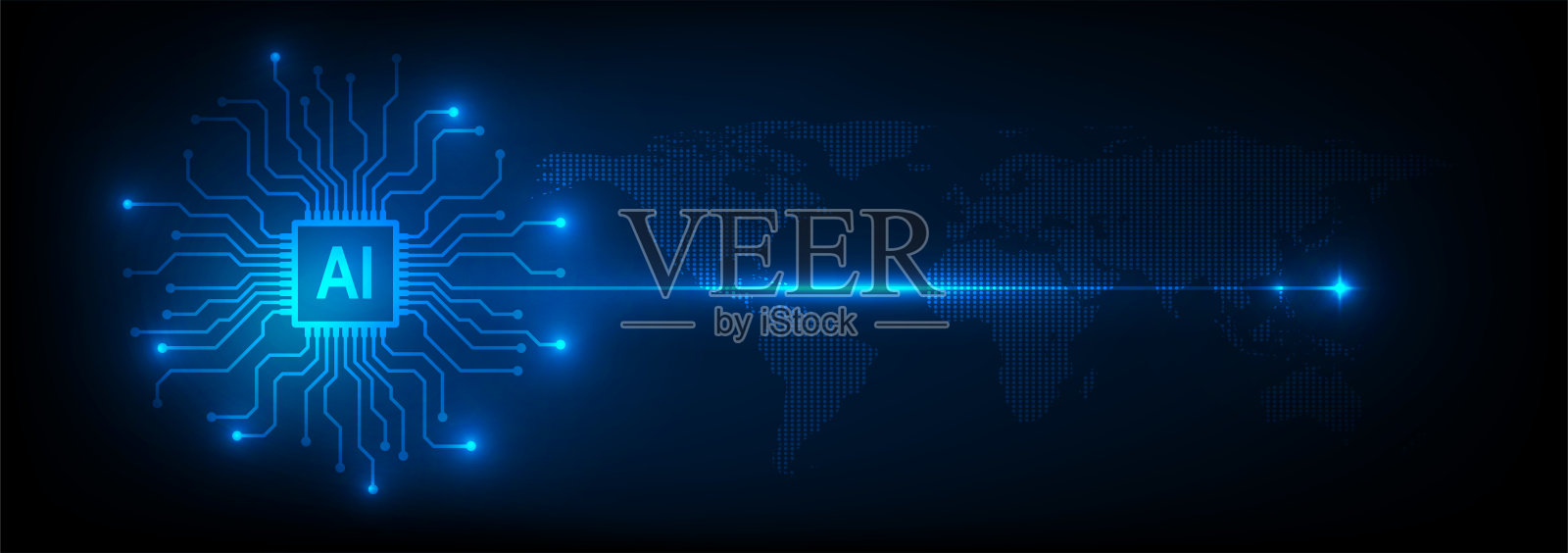 AI人工智能芯片组全球未来技术，抽象横幅背景，矢量插图插画图片素材