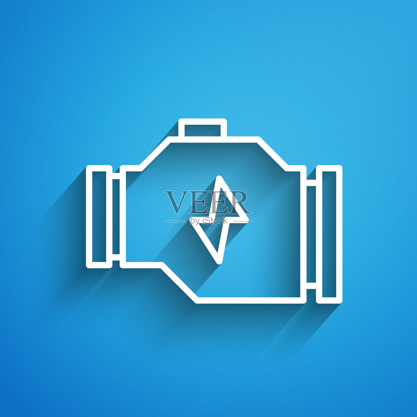 检查引擎图标隔离在蓝色背景。长长的阴影。向量插画图片素材