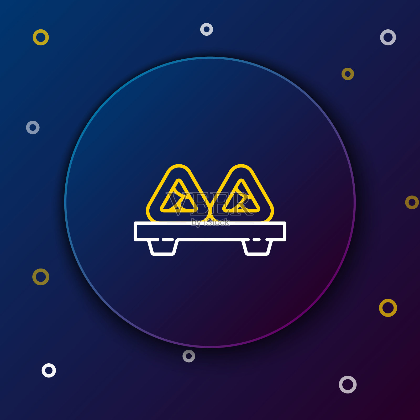 线寿司上的砧板图标孤立的蓝色背景。木板上的亚洲食物寿司。色彩缤纷的轮廓概念。向量插画图片素材