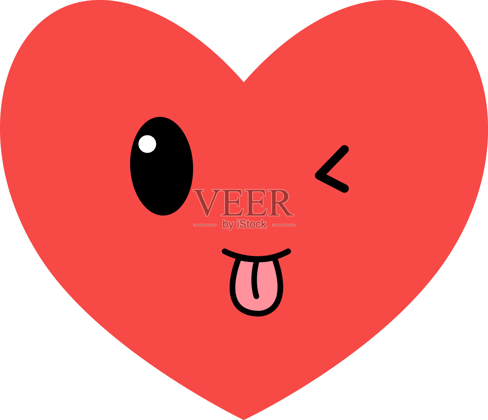 心，爱，浪漫或情人节的红色矢量图标与卡哇伊表情符号的应用程序和网站插画图片素材