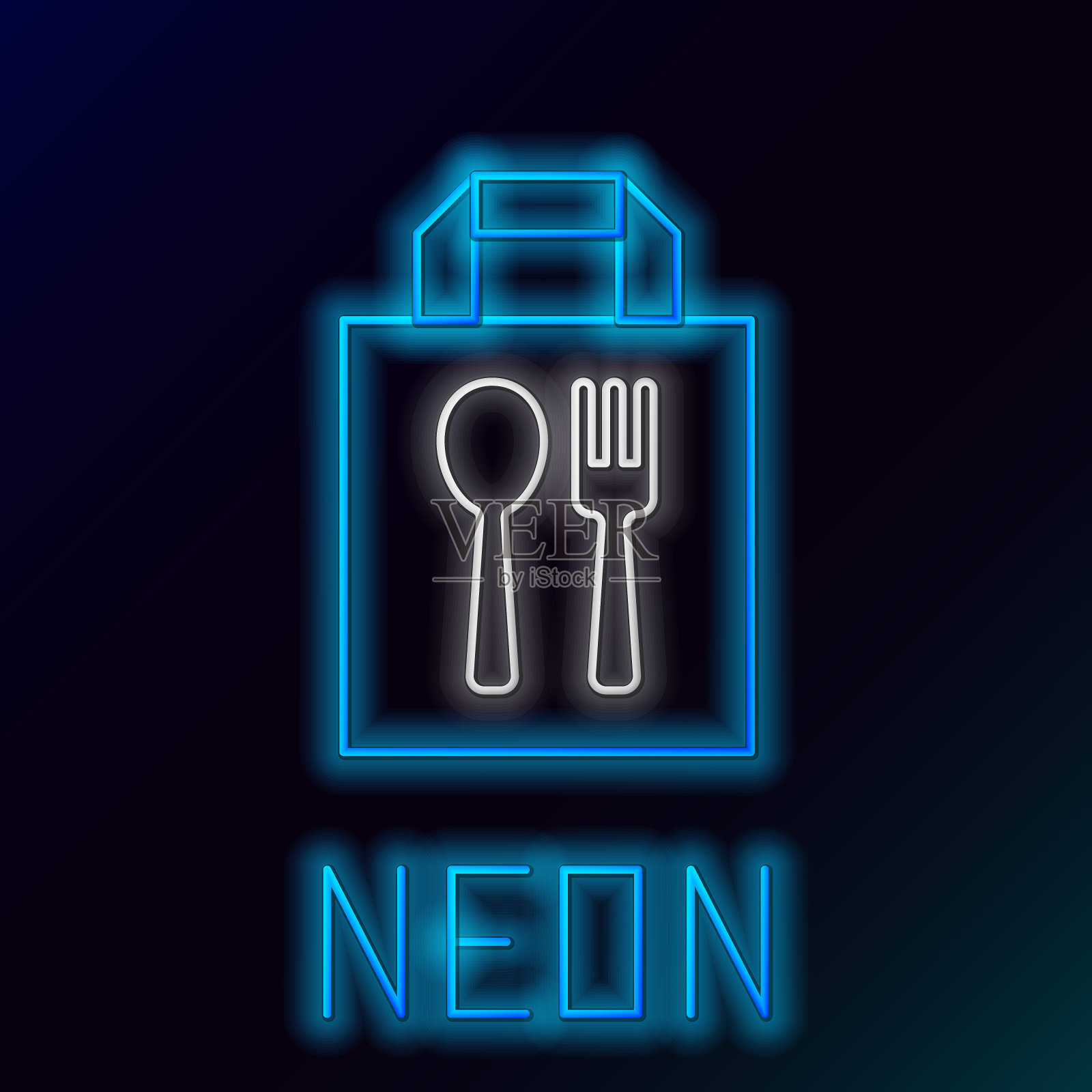 发光的霓虹灯线在线订购和快餐配送图标孤立的黑色背景。色彩缤纷的轮廓概念。向量插画图片素材