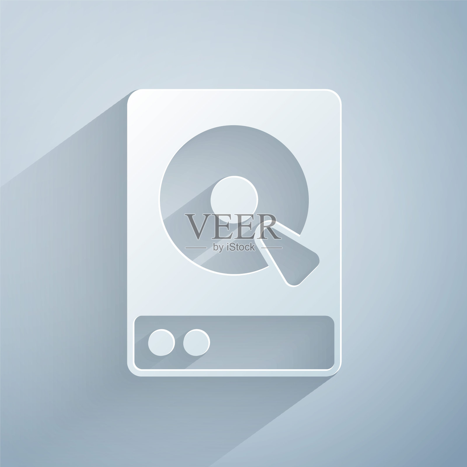 剪纸硬盘驱动器HDD图标隔离在灰色背景。纸艺风格。向量插画图片素材