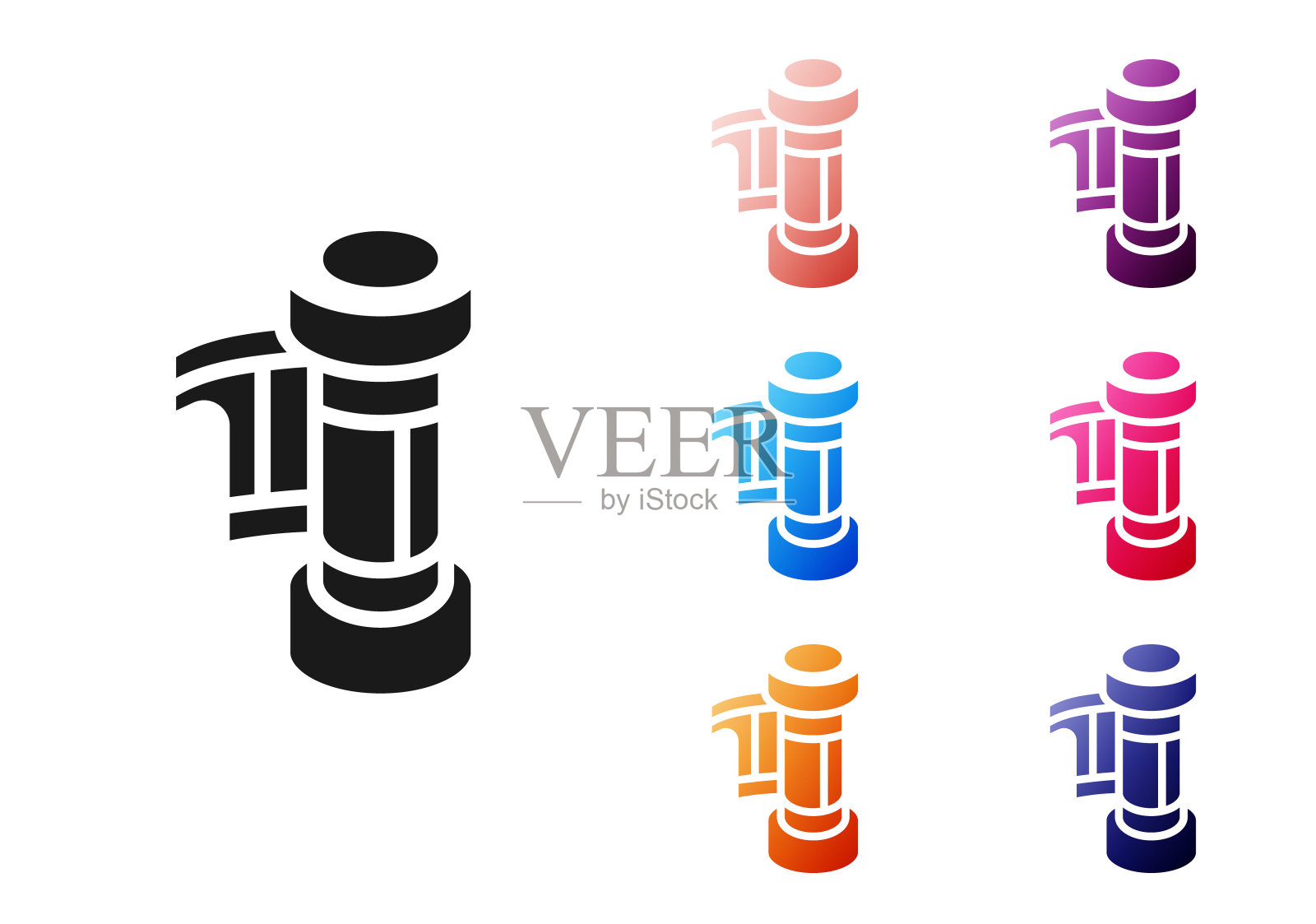 黑色相机老式胶卷卷墨盒图标隔离在白色背景上。35毫米胶片筒。胶片摄影设备。设置图标彩色。向量插画图片素材